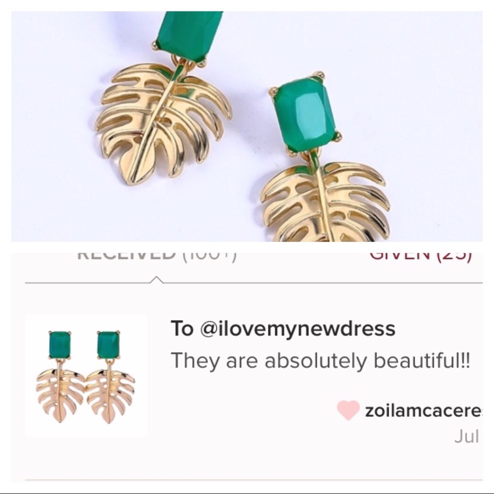 Gold Monstera Leaf Earrings - Picture 5 of 5